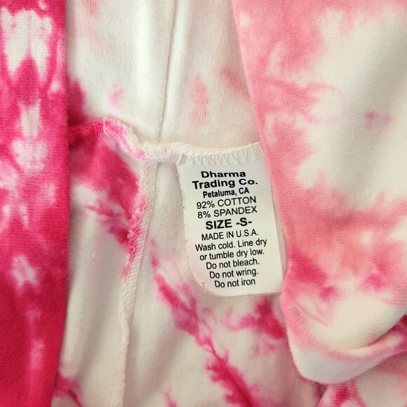 Tie-Dye Pink & White Flared Yoga Pants High Waist S Cotton/Spandex Blend - Picture 3 of 4